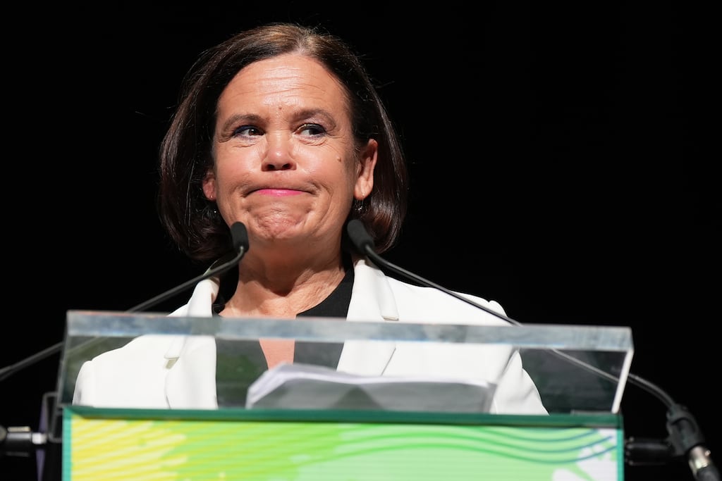 Sinn Fein leader Mary Lou McDonald, whose birthday was on Wednesday, speaks during the launch of the party's campaign for the local, European and Limerick mayoral elections at The Helix, Dublin City University. Photograph: Niall Carson/PA Wire