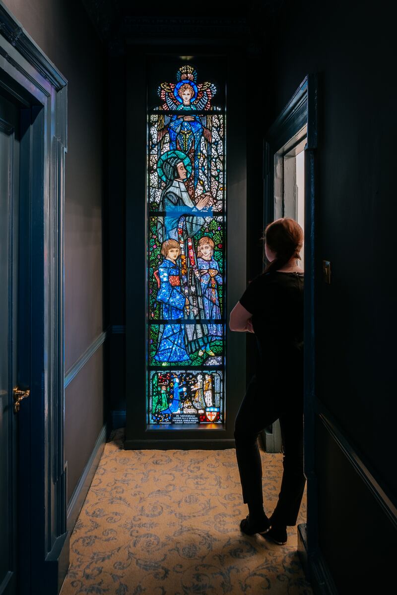 A stained glass piece by Louis Comfort Tiffany.