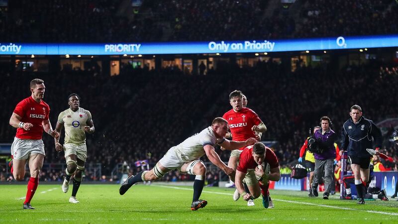 Sam Underhill stops Scott Williams scoring at Twickenham. Photograph: james Crombie/Inpho