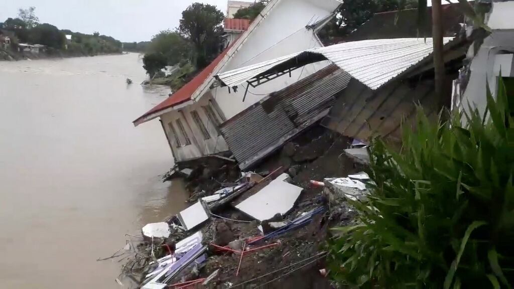 A destroyed house is seen after a tropical depression descended upon Daet, Camarines Norte, the Philippines on Sunday. Photograph: Reuters