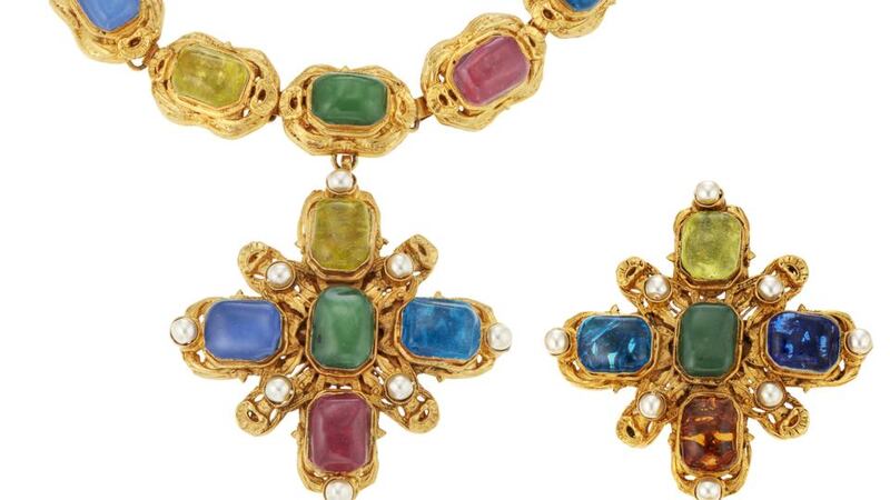 Chanel gripoix glass necklace and brooch $3,000-$5,000.