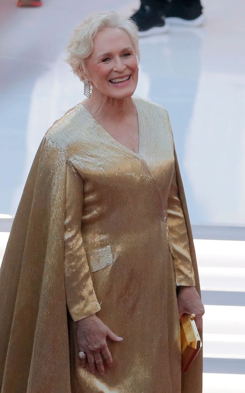 Glenn Close in an Oscar-statuesque gold cape gown by Wes Gordon at Carolina Herrera. Photograph: Lucas Jackson/Reuters