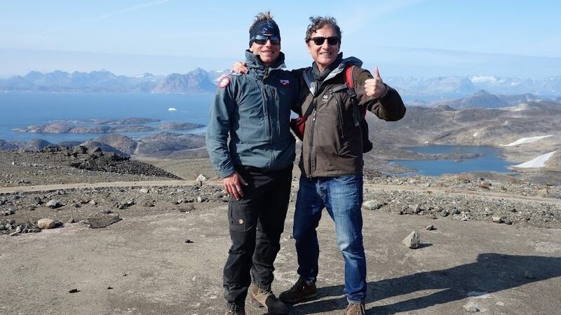 Neil McMahon (right) with Danish guide Simon Simonsen at the abandoned US Army radar station at Kulusuk, East Greenland