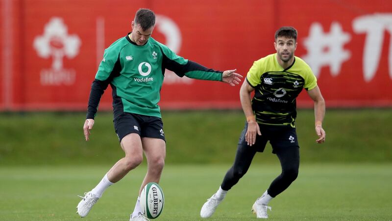 Johnny Sexton and Conor Murray ahead of Ireland’s return to action on Saturday. Photograph: Dan Sheridan/Inpho
