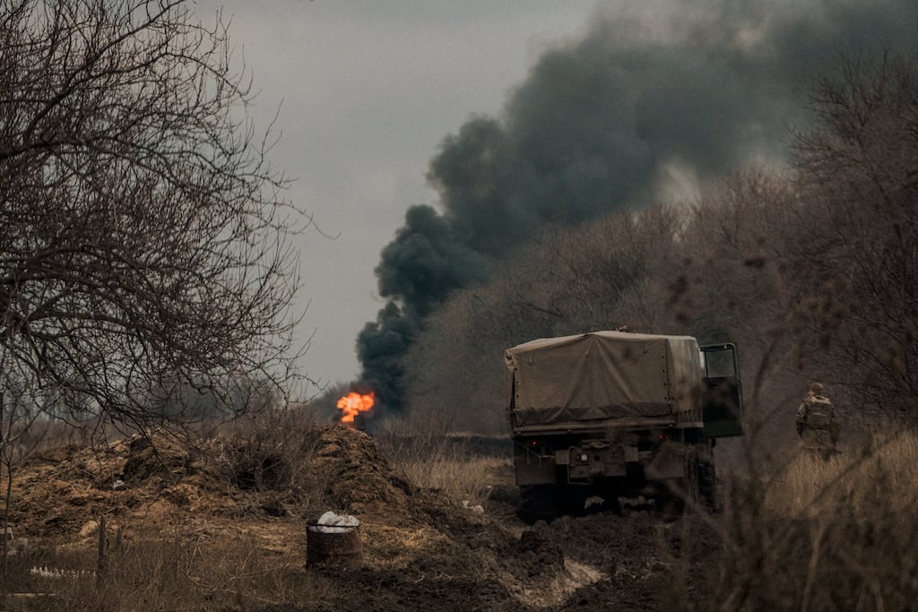 A Ukrainian position damaged by a Russian strike near Bakhmut on March 3rd. Photograph: Daniel Berehulak/New York Times