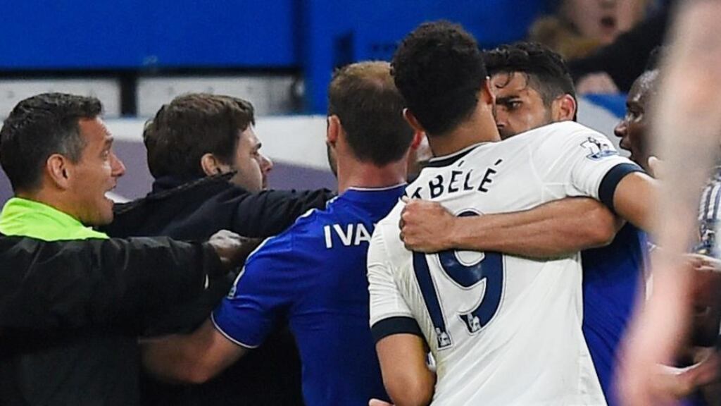 Tottenham’s Mousa Dembélé has been hit with a six-game after a clash with Chelsea’s Diego Costa during the Premier League game at Stamford Bridge. Photograph: Dylan Martinez/Reuters/Livepic