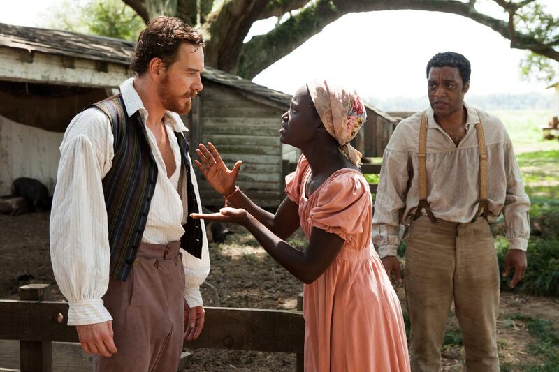 Michael Fassbender, Lupita Nyong'o and Chiwetel Ejofor in 12 Years A Slave