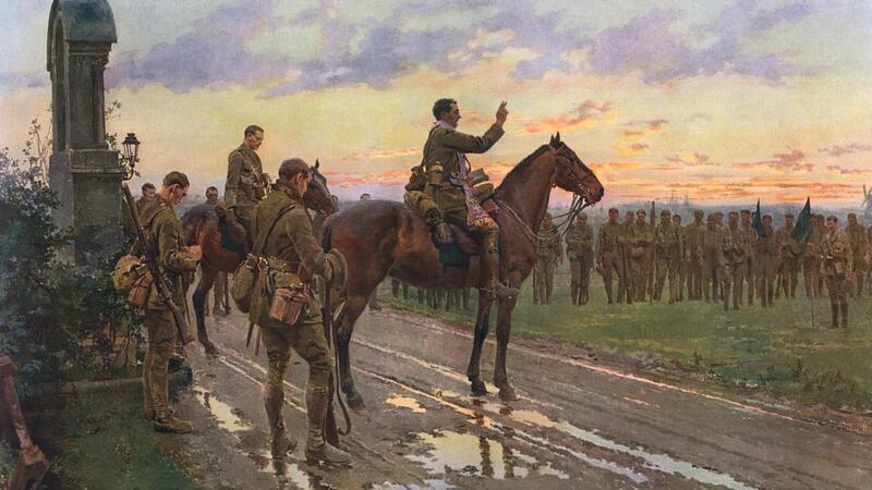 ‘The Last General Absolution of the Munsters at Rue du Bois’ painting by Fortunio Matania. © Illustrated London News Ltd/Mary Evans