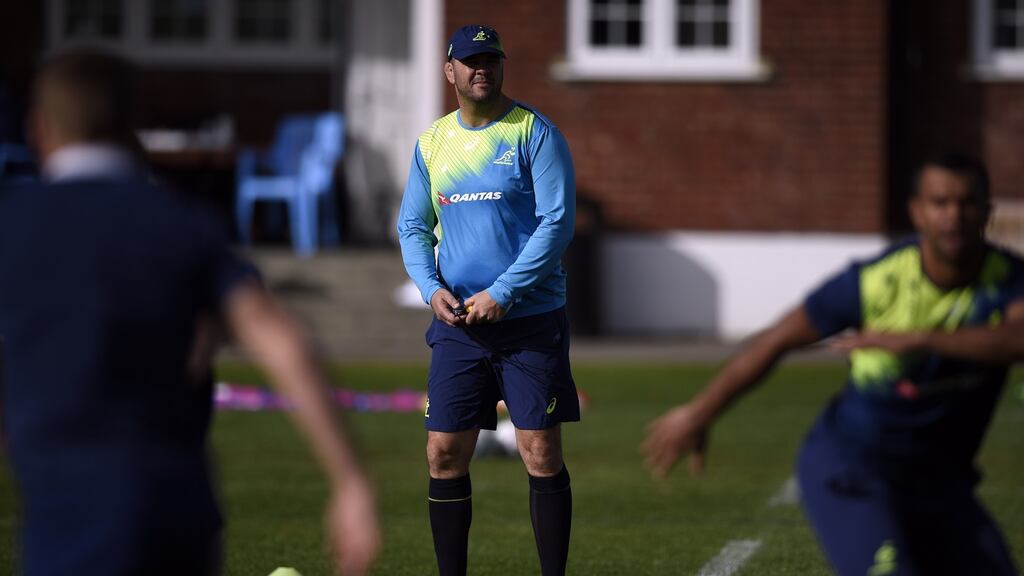 Australia’s head coach Michael Cheika at a team training session at Dulwich college in London. Photograph: Getty Images
