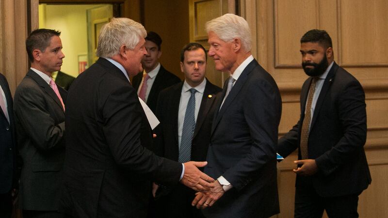 Businessman Denis O’Brien and former US president Bill Clinton at the Concern Worldwide 50 conference in Dublin on Friday. Photograph: Gareth Chaney/Collins.