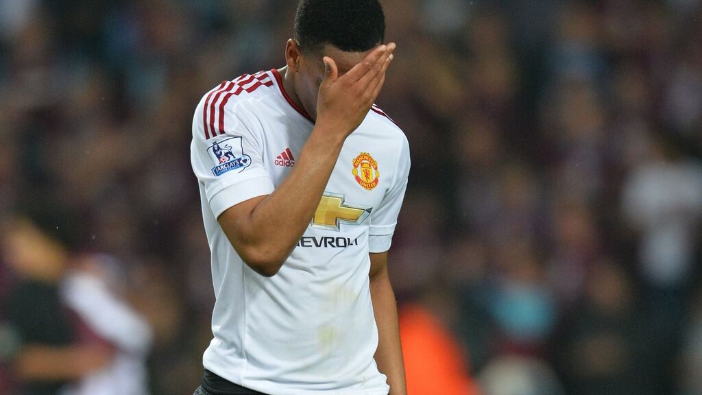 Anthony Martial was Manchester United’s one shining light in the defeat to West Ham. Photograph: Afp