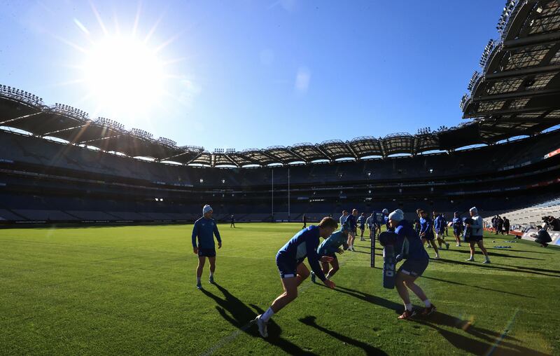 Leinster during their captain's run at Croke Park on Friday. Photograph: Dan Sheridan/Inpho