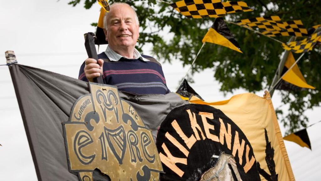 Noel Skehan, former Kilkenny goalkeeper, with flags in Bennettsbridge: ‘I don’t know what Kilkenny would do if we weren’t in an All-Ireland final. What would you do with the first Sunday in September?’   Photograph:  Dylan Vaughan