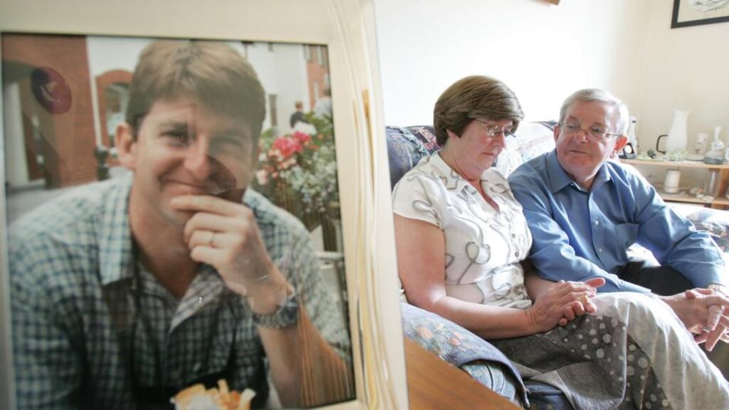 Bronagh and Bob Cumbers, parents of BBC Cameraman Simon Cumbers (in photo on left) at their home in Navan. Cumbers (36) was shot and killed in 2004 when in the country working on a programme on al-Qaeda. Photograph: Alan Betson/ The Irish Times