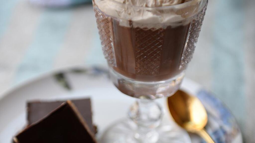 Chocolate and star anise pots and chocolate cashew bars. Photograph: Cyril Byrne