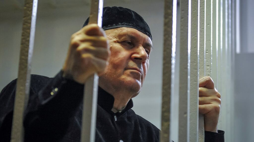 Oyub Titiev, the head of human rights group Memorial in Chechnya, at his verdict hearing at a court  in Chechnya. Photograph: Said Tsarnayev/Reuters