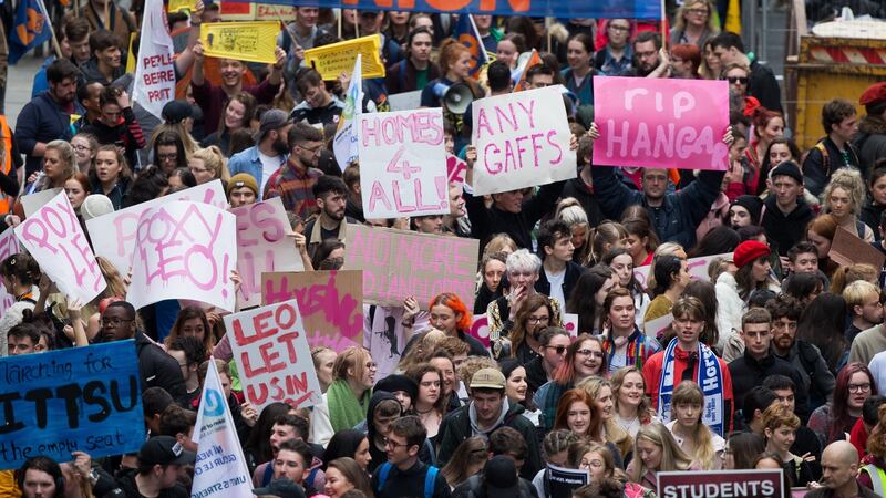 Some  of the crowd at the Raise the Roof protest. Photograph: Tom Honan/The Irish Times.