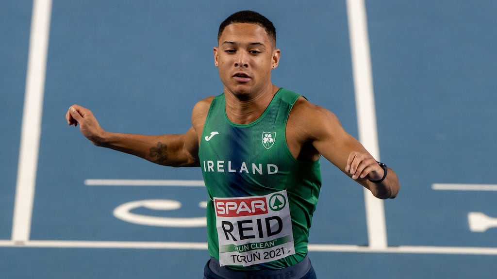 Ireland’s Leon Reid competing in the heats of the men’s 60m at the European Indoor Championships last month. Photograph: Morgan Treacy/Inpho