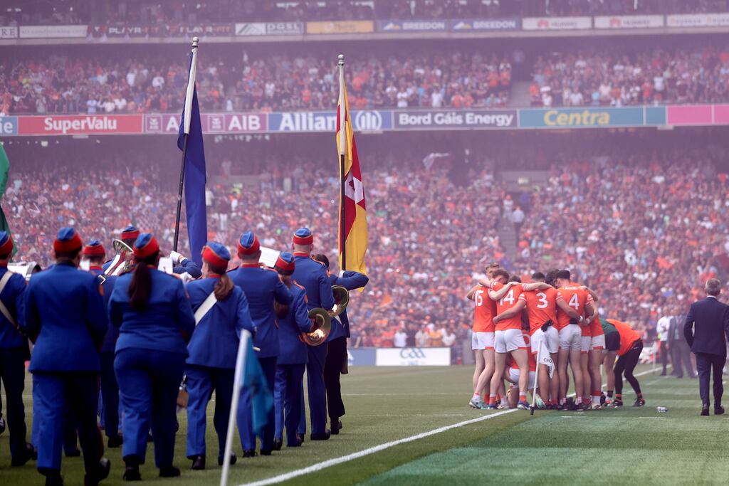 The Armagh team leave the teams parade early as they focus on the business at hand in Sunday's All-Ireland final. Photograph: Bryan Keane/Inpho