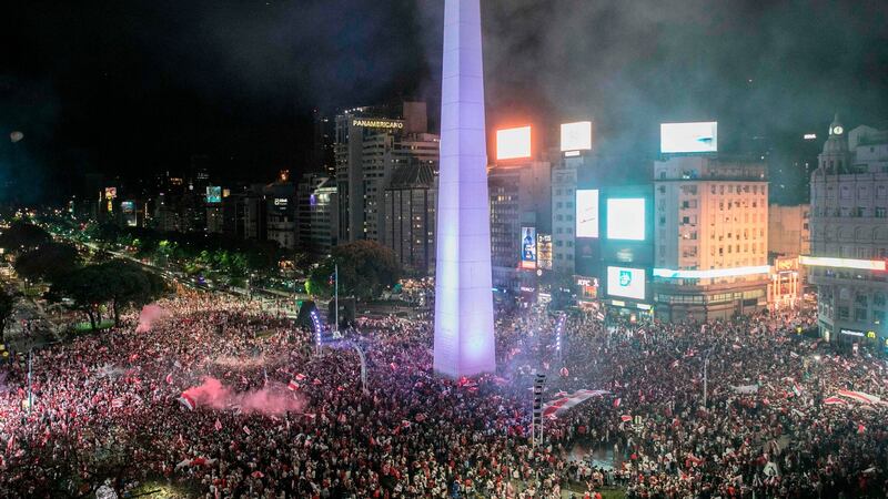 River Plate fans celebrate at the Plaza de la Republica in Buenos Aires. Photo: Raggio Alberto/Getty Images
