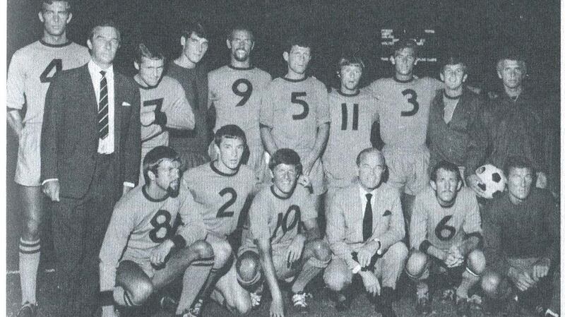 The Los Angeles Wolves, captained by Northern Irish player Derek Dougan, winners of the solitary US soccer championship, in 1967. From ‘Summer of ’67: Flower Power, Race Riots, Vietnam and the Greatest Soccer Final Played on American Soil’ by Ian Thomson