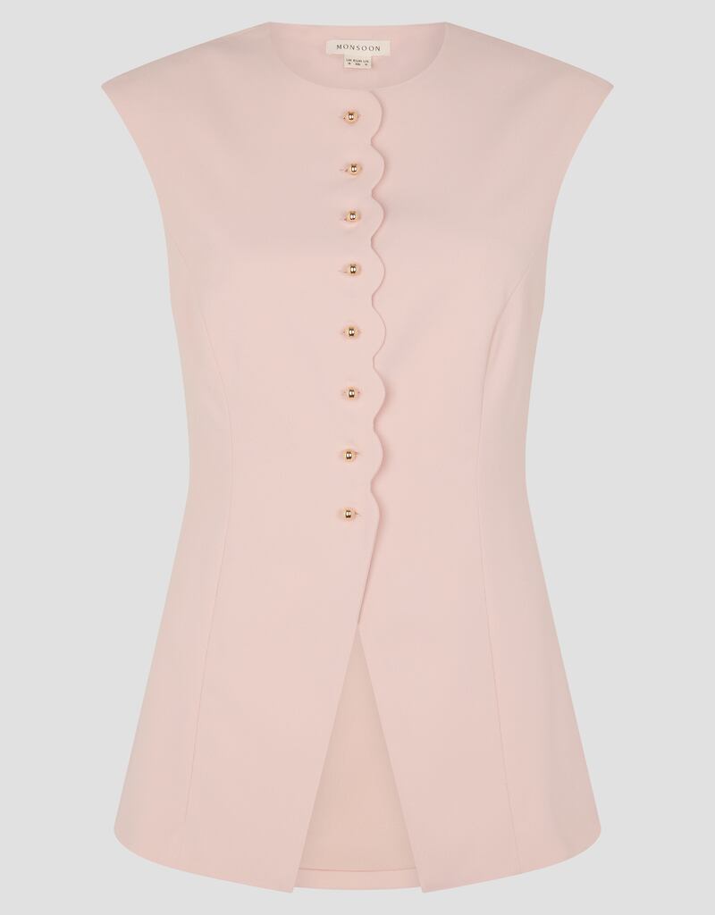 Scallop pink waistcoat, €128, Monsoon