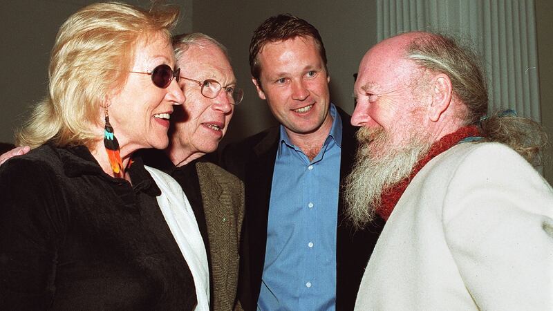 Anne Madden, Louis le Brocquy, his son, Pierre and Garech Browne at the opening of the Francis Bacon exhibition at the Municipal Gallery of Modern Art.