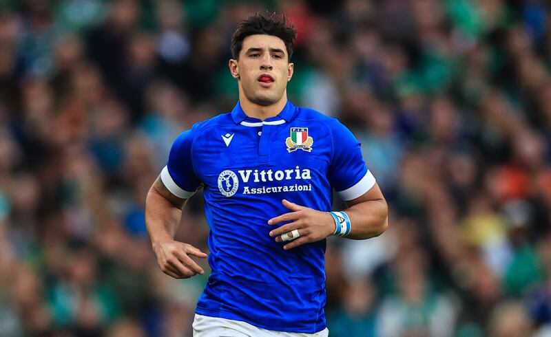 Italy's Tommaso Menoncello playing Ireland at the Aviva Stadium. Photograph: Evan Treacy/Inpho