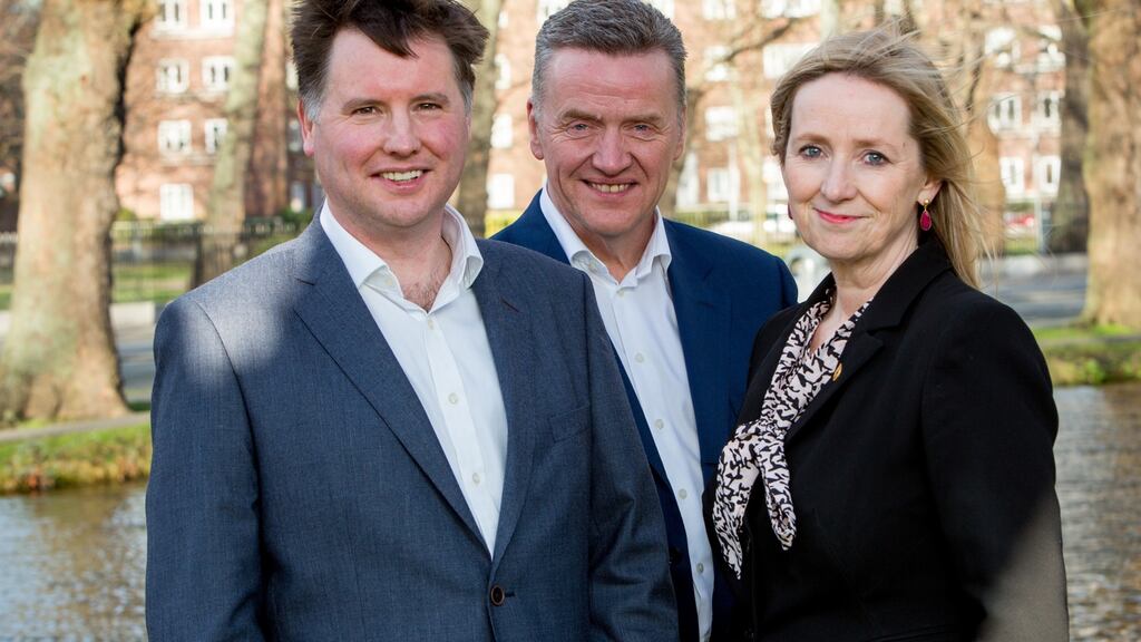 Morgan McKinley chief executive Aldagh McDonogh (right); company founder Pat Fitzgerald (centre); and chief financial pfficer Shane Doherty (left).