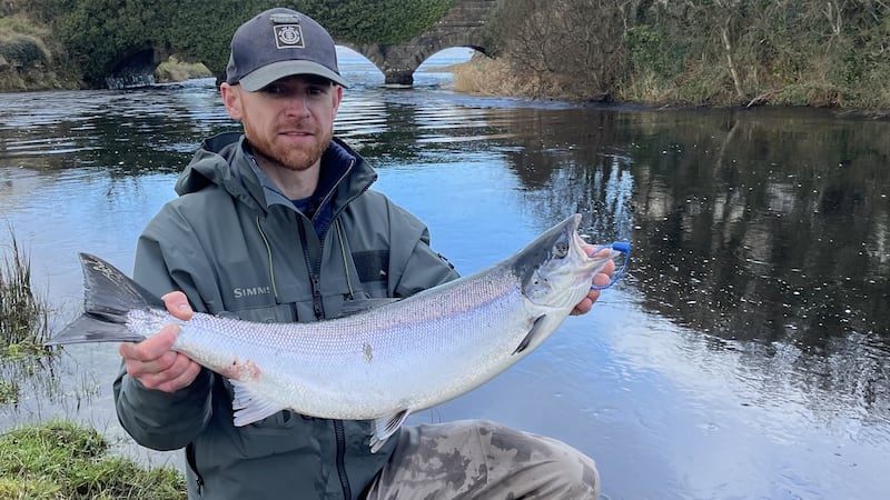 Bundoran angler Joe Broderick with the first Drowes salmon of 2021.