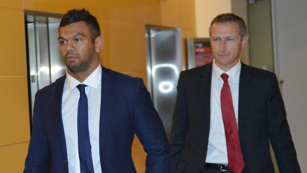 Kurtley Beale arrives at the Australian Rugby Union (ARU) headquarters in Sydney for a code of conduct hearing following the publication of the offensive text messages which led to team business manager Di Patston resigning. Photograph: Peter Parks/AFP/Getty Images