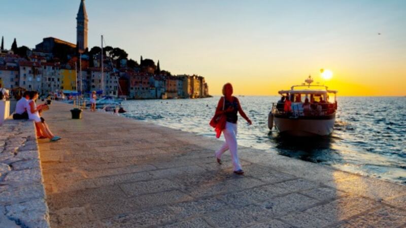Croatia, Istria, Rovinj, quay and Cathedral of St. Euphemia