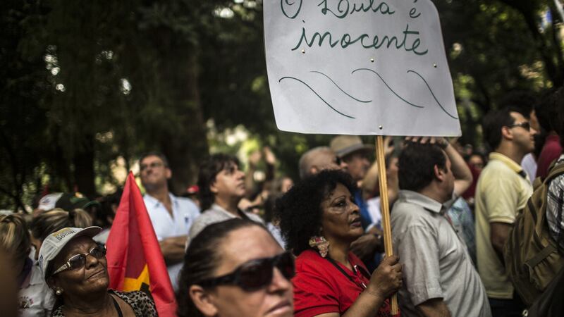 Supporters of former president Luis Inacio Lula da Silva gather at a public square ahead of his appeal. He is the clear front-runner in opinion polls. Photograph: Dado Galdieri/Bloomberg