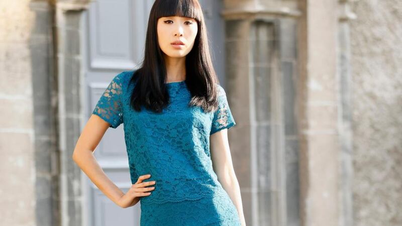 At the launch of the Dunnes Stores autumn winter collections, a teal lace top, €20, and a teal lace skirt, €25, in store in October. Photograph: Kieran Harnett