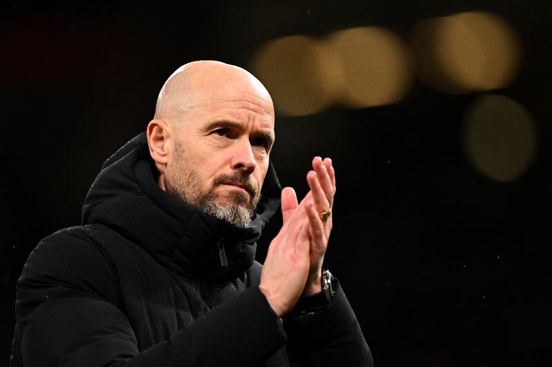 Erik ten Hag applauds the fans after the victory. Photograph: Oli Scarff/AFP via Getty Images