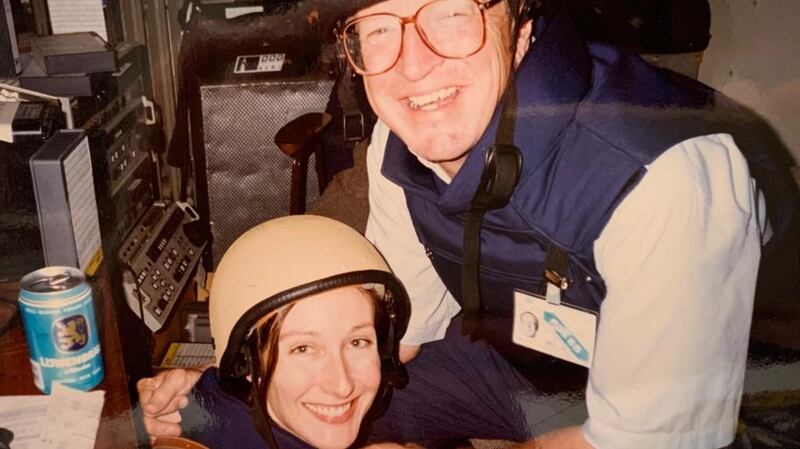Lara Marlowe and Robert Fisk in the BBC office in Sarajevo, under shellfire, September 1992