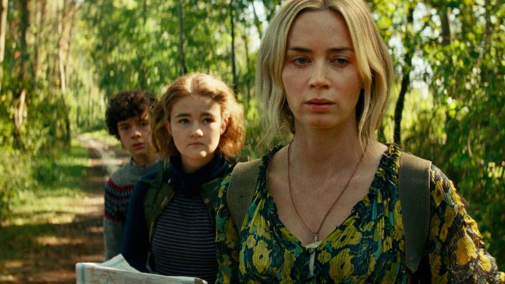 Emily Blunt, Millicent Simmonds and Noah Jupe in A Quiet Place Part II.