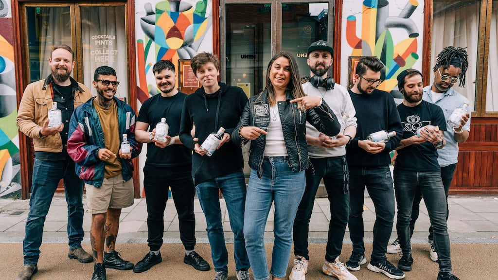 Brian Treacy, Deilson Cerqueira, Josh Leahy, Tanja Masic, Eszter Thomka, Peter McGettigan, Fabio Ribeiro, Sam Williamson and Thiago T Lopes of Bartenders Collective. Photograph: Kamyla Abreu