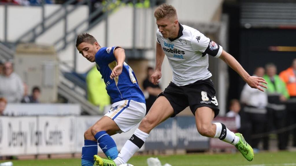 Derby County’s Jeff Hendrick will miss the World Cup qualifiers against Sweden and Austria with an ankle injury. Photograph: Martin Rickett/PA