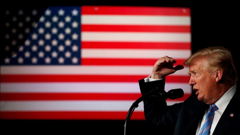 President Donald Trump at a “salute-to-service” dinner in honour of the US military at the Greenbrier resort in West Virginia. Photograph: Reuters/Leah Millis