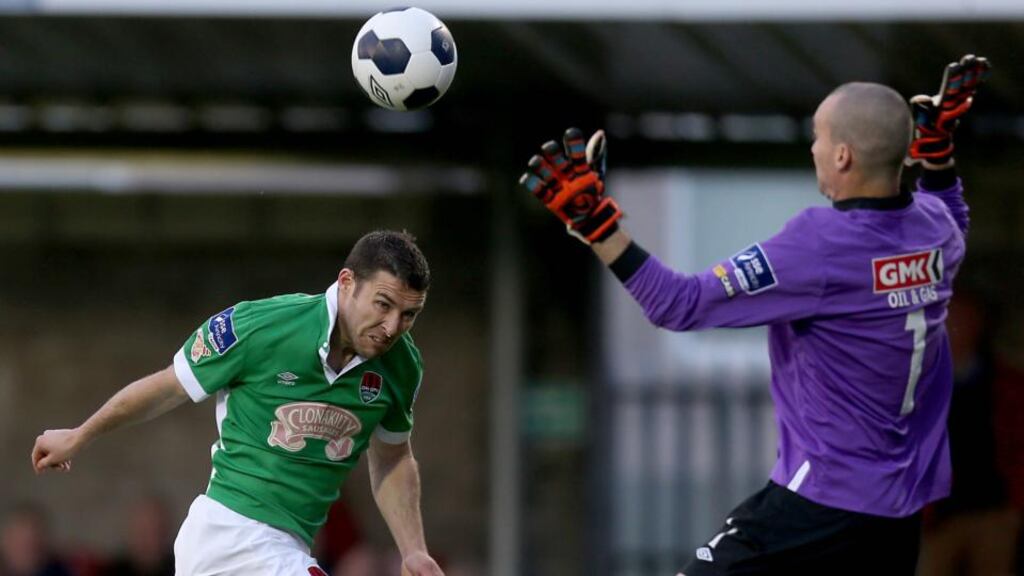 Cork’s Mark O’Sullivan, seen here scoring against Derry, was on the mark again with his head against Athlone Town.