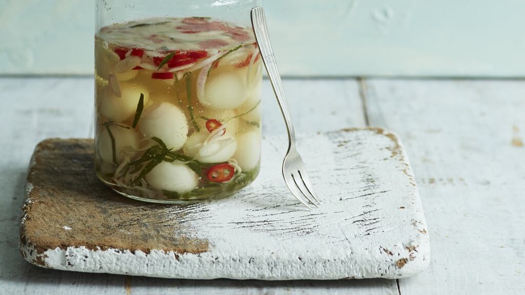 Pickled quail eggs: best served with stir-fried cashews