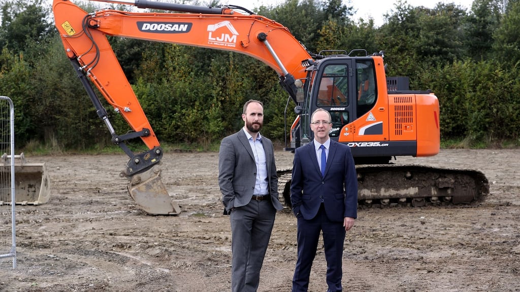 Paul McGuigan, director of Dragon Brand Foods (left) with Des Gartland, Invest NI at the Strabane site of their proposed new facility.