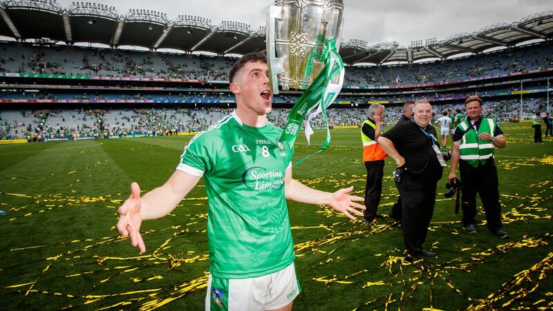 Darragh O’Donovan celebrates Limerick’s All-Ireland win in 2018. Photograph: Ryan Byrne/Inpho