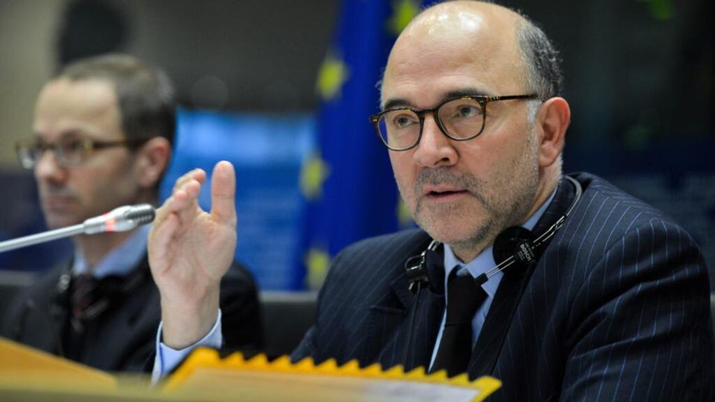 EU Commissioner for Economic and Financial Affairs, Taxation and Customs Pierre Moscovici speaks at the EU Parliament. Photograph: EPA/Stephanie Lecocq