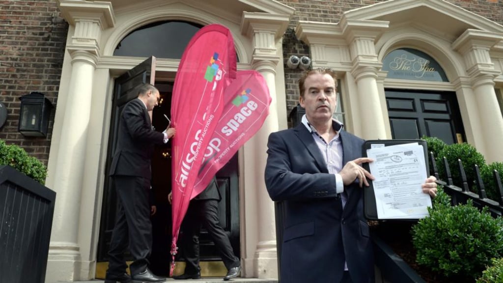 Tom Darcy photographed on the steps of the Shelbourne Hotel where he protested against an auction. Photograph: Brenda Fitzsimons/The Irish Times