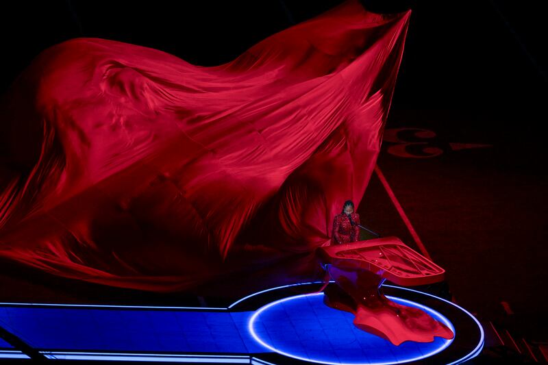 Alicia Keys performing during halftime show of Super Bowl LVIII. Photograph: Bridget Bennett/New York Times
