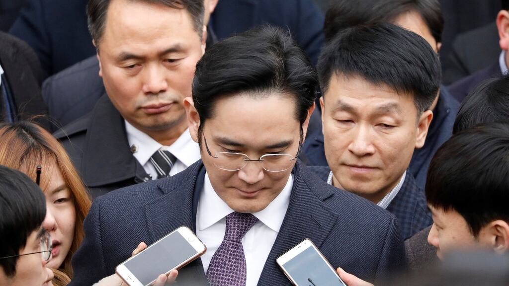 Samsung Group chief Jay Y Lee:  charged with pledging 43 billion won in bribes to organisations linked to South Korean president Park Geun-hye. Photograph: Kim Hong-Ji/Reuters