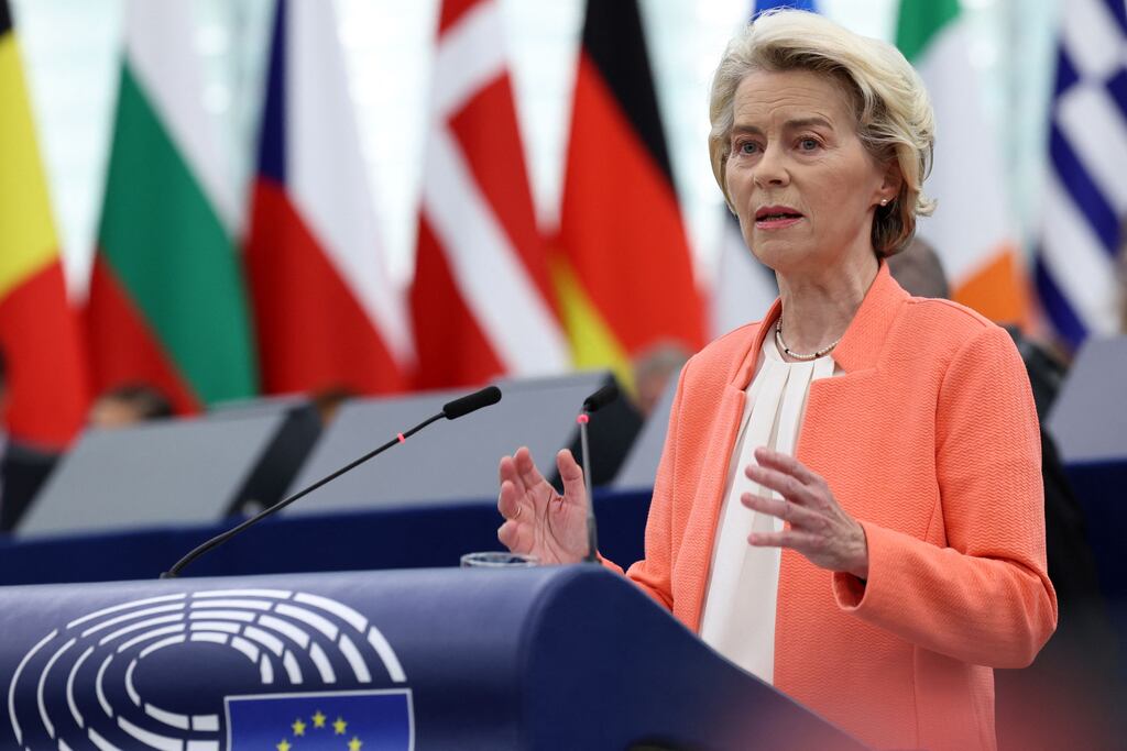EU Commission President Ursula von der Leyen used her annual State of the Union address to announce an investigation in Chinese subsidies of electric vehicles. Photograph: Frederick Florin / AFP via Getty Images