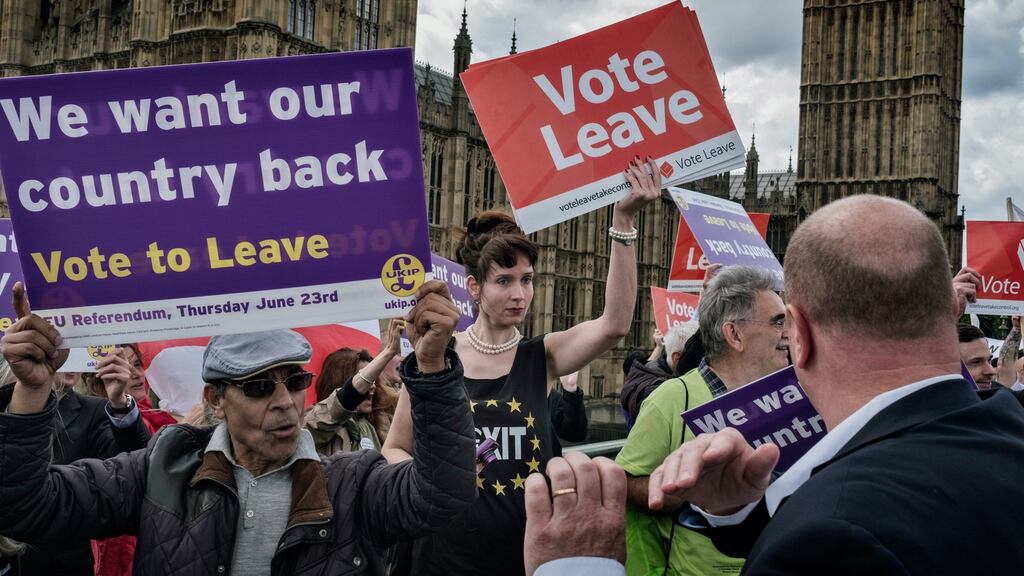 Demonstrators supporting a British departure from the European Union, in London in June, 2016. Photograph: Adam Ferguson/The New York Times